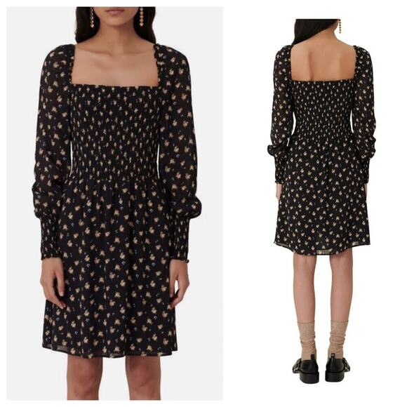 Maje Dresses & Skirts - NWT Maje Rithik Dress Smocked Floral Boquet Long Sleeve Boho Flowers FR 40 US M